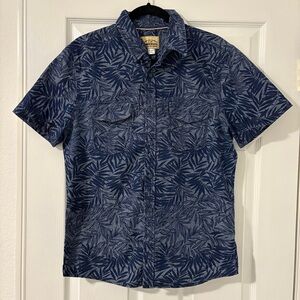 Men’s Roebuck & Co Navy Blue Button Up Short Sleeve Shirt Palm Tree Aloha Size M